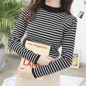 Cotton knit striped long sleeve T